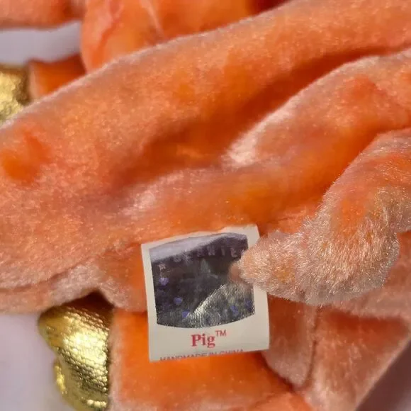 Vintage TY Zodiac Pig Plush | 7” Stuffed Animal | Peach & Fuchsia | 2000 Collect - Picture 5 of 9